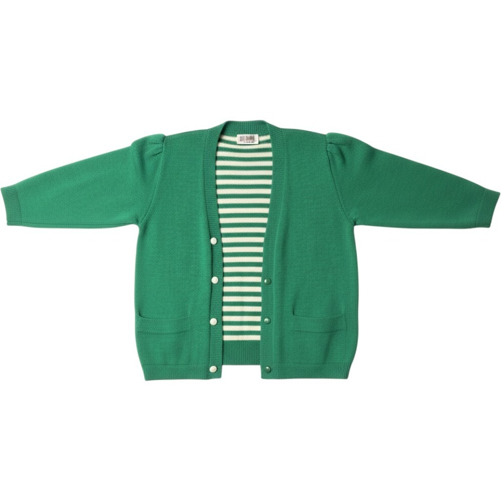 St John Marie Gray Vintage Green Striped Knit Cardigan & Vest Twin Set Size 8
